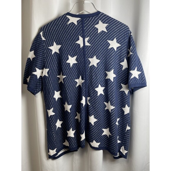 Lane Bryant Blue White Star Pattern Short Sleeve Open Cardigan Sweater Sz 14/16 - Picture 4 of 6